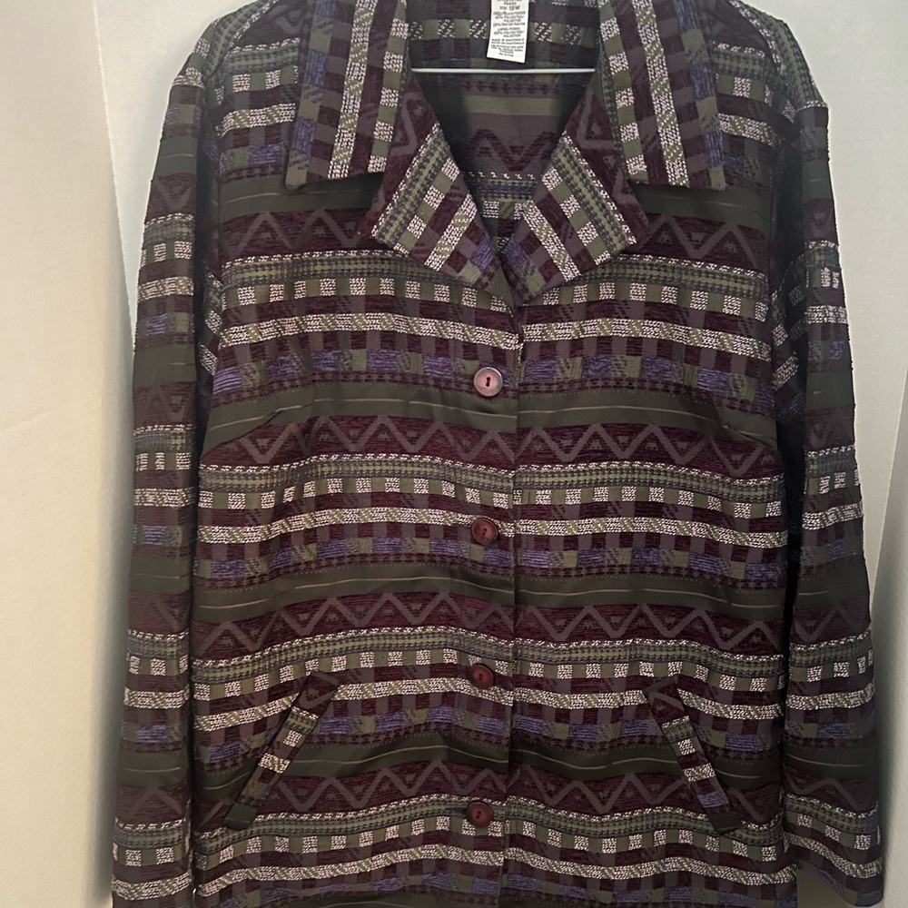 Sag Harbor Jewel Tone Tapestry Jacket Button Front with Front Pockets x2